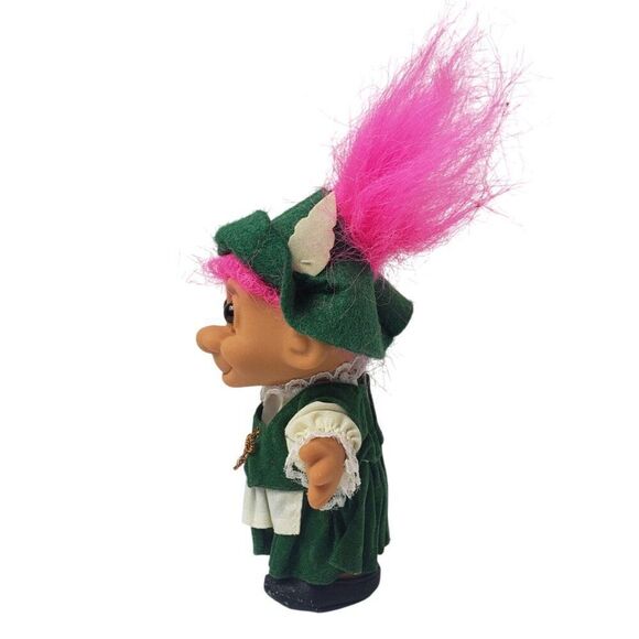 Vintage Russ Troll German Dolls 4.5" Around The World Pink Hair Green Outfit 90s - Picture 4 of 4